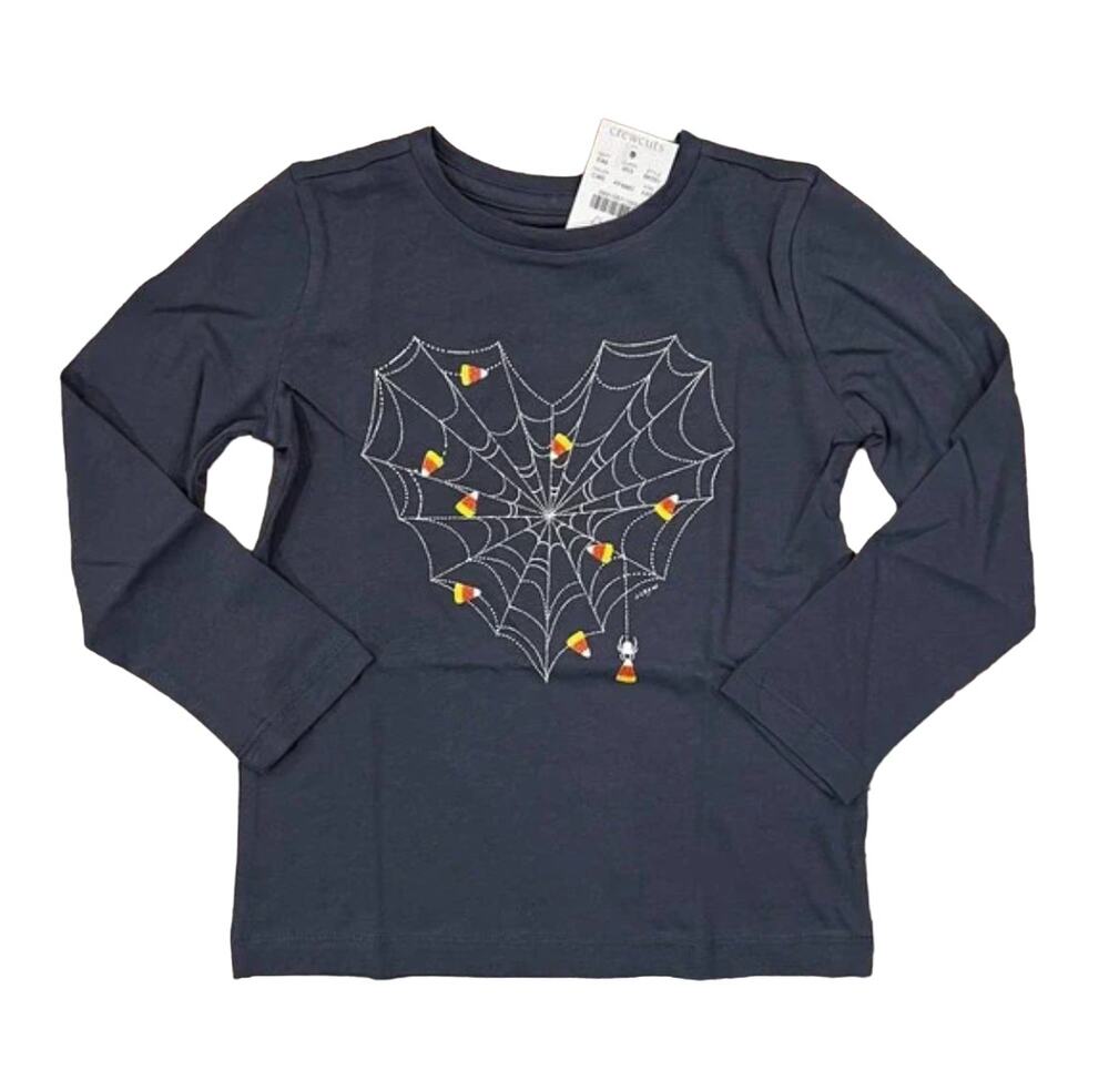 NWT J. Crew Girls' Charcoal W/Candy Corn Spider Web Halloween Tee - XXS (2-3)